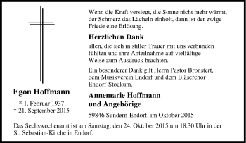 Traueranzeige von Egon Hoffmann von Tageszeitung