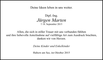 Traueranzeige von Jürgen Marten von Tageszeitung
