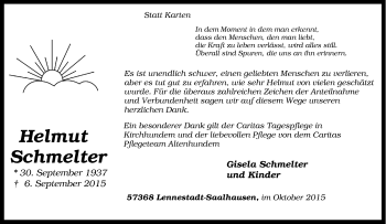 Traueranzeige von Helmut Schmelter von Tageszeitung
