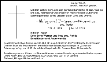 Traueranzeige von Hildegard Brüssow-Wosnitza von Tageszeitung