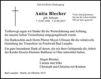 Traueranzeige von Anita Blecher von Tageszeitung