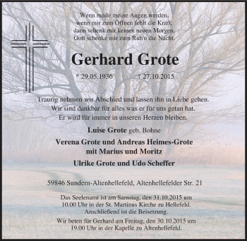 Traueranzeige von Gerhard Grote von Tageszeitung