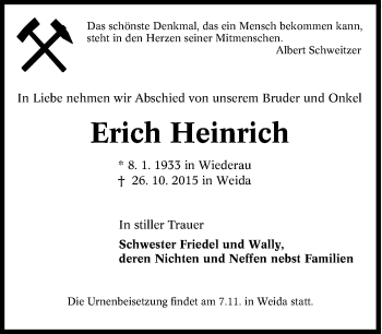 Traueranzeige von Erich Heinrich von Tageszeitung