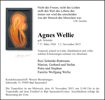 Traueranzeige von Agnes Wellie von Tageszeitung