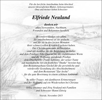 Traueranzeige von Elfriede Neuland von Tageszeitung