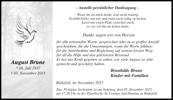 Traueranzeige von August Brune von Tageszeitung