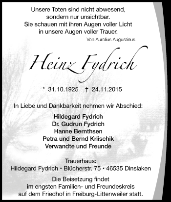 Traueranzeige von Heinz Fydrich von Tageszeitung