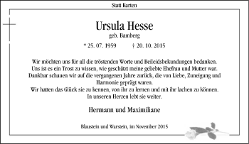 Traueranzeige von Ursula Hesse von Tageszeitung