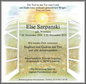 Traueranzeige von Else Szepanski von Tageszeitung