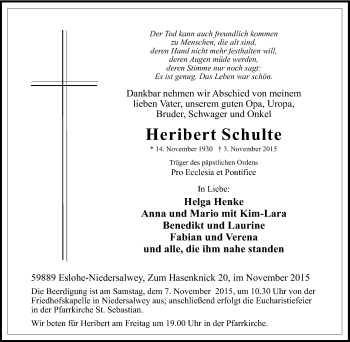 Traueranzeige von Heribert Schulte von Tageszeitung