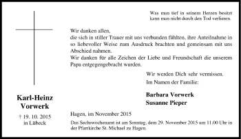 Traueranzeige von Karl-Heinz Vorwerk von Tageszeitung