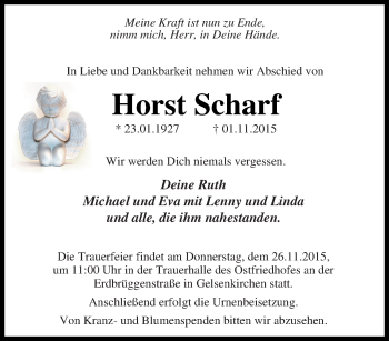 Traueranzeige von Horst Scharf von Tageszeitung