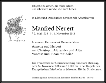 Traueranzeige von Manfred Neuert von Tageszeitung