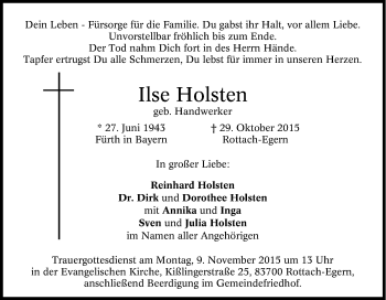 Traueranzeige von Ilse Holsten von Tageszeitung