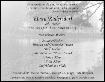 Traueranzeige von Elvira Rudersdorf von Tageszeitung