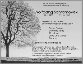 Traueranzeige von Wolfgang Schramowski von Tageszeitung