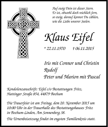 Traueranzeige von Klaus Eifel von Tageszeitung