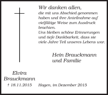Traueranzeige von Elvira Brauckmann von Tageszeitung