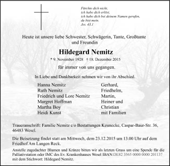 Traueranzeige von Hildegard Nemitz von Tageszeitung