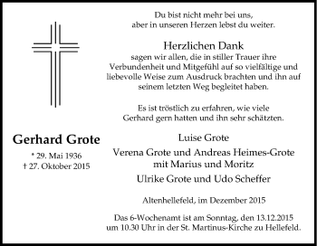 Traueranzeige von Gerhard Grote von Tageszeitung