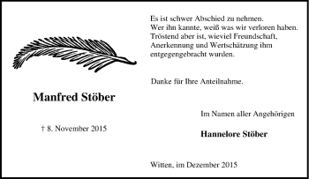 Traueranzeige von Manfred Stöber von Tageszeitung