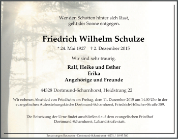 Traueranzeige von Friedrich Wilhelm Schulze von Tageszeitung
