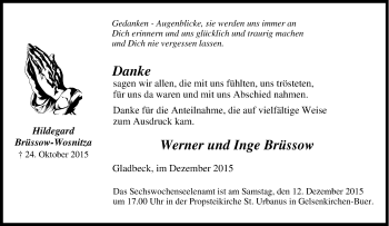 Traueranzeige von Hildegard Brüssow-Wosnitza von Tageszeitung