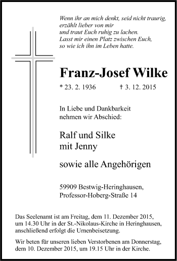 Traueranzeige von Franz-Josef Wilke von Tageszeitung