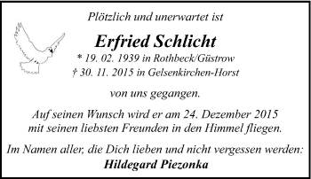 Traueranzeige von Erfried Schlicht von Tageszeitung
