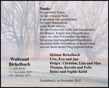 Traueranzeige von Waltraud Birkelbach von Tageszeitung