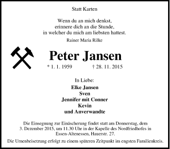 Traueranzeige von Peter Jansen von Tageszeitung