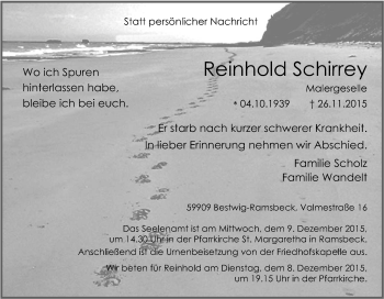 Traueranzeige von Reinhold Schirrey von Tageszeitung