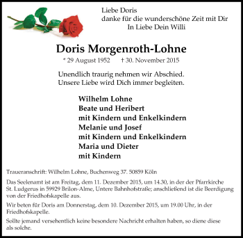 Traueranzeige von Doris Morgenroth-Lohne von Tageszeitung