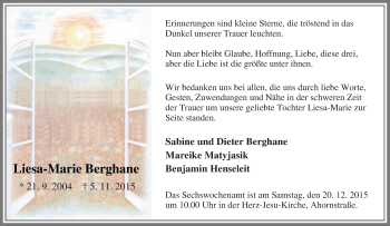 Traueranzeige von Liesa-Marie Berghane von Tageszeitung