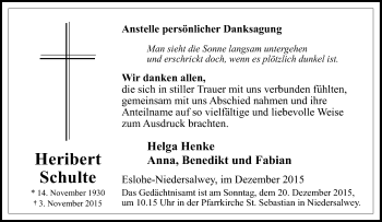 Traueranzeige von Heribert Schulte von Tageszeitung
