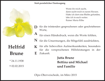 Traueranzeige von Helfrid Brune von Tageszeitung