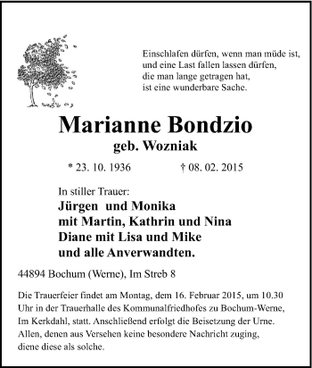 Traueranzeige von Marianne Bondzio von Tageszeitung