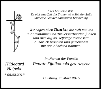 Traueranzeige von Hildegard Heipcke von Tageszeitung