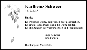 Traueranzeige von Karlheinz Schweer von Tageszeitung