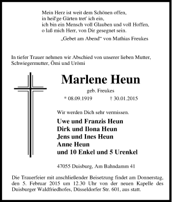 Traueranzeige von Marlene Heun von Tageszeitung
