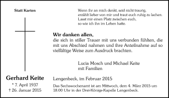 Traueranzeige von Gerhard Keite von Tageszeitung