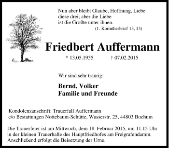 Traueranzeige von Friedbert Auffermann von Tageszeitung