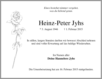 Traueranzeige von Heinz-Peter Jyhs von Tageszeitung