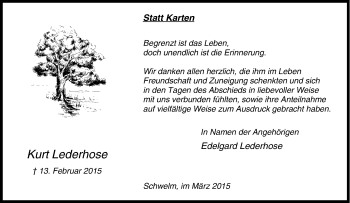 Traueranzeige von Kurt Lederhose von Tageszeitung