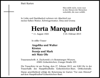 Traueranzeige von Herta Marquardt von Tageszeitung