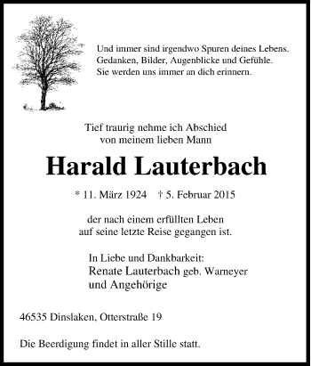 Traueranzeige von Harald Lauterbach von Tageszeitung
