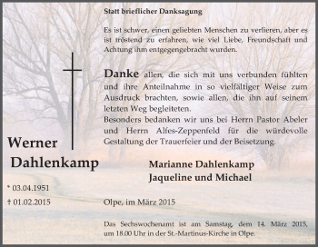 Traueranzeige von Werner Dahlenkamp von Tageszeitung