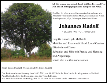 Traueranzeige von Johannes Rudolf von Tageszeitung