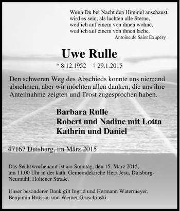 Traueranzeige von Uwe Rulle von Tageszeitung