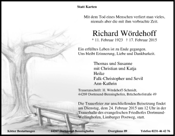 Traueranzeige von Richard Wördehoff von Tageszeitung